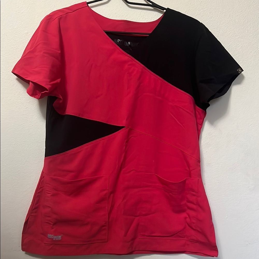 Grey's Anatomy Red and Black Scrub Top
